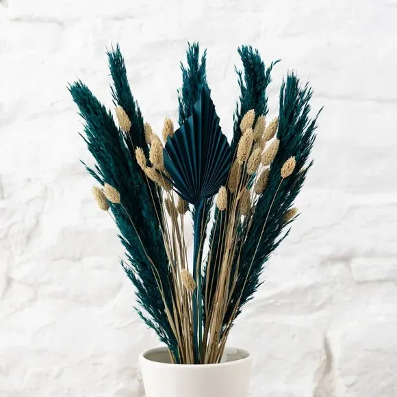 Dried Wheat Grass Bouquet - Teal, Natural