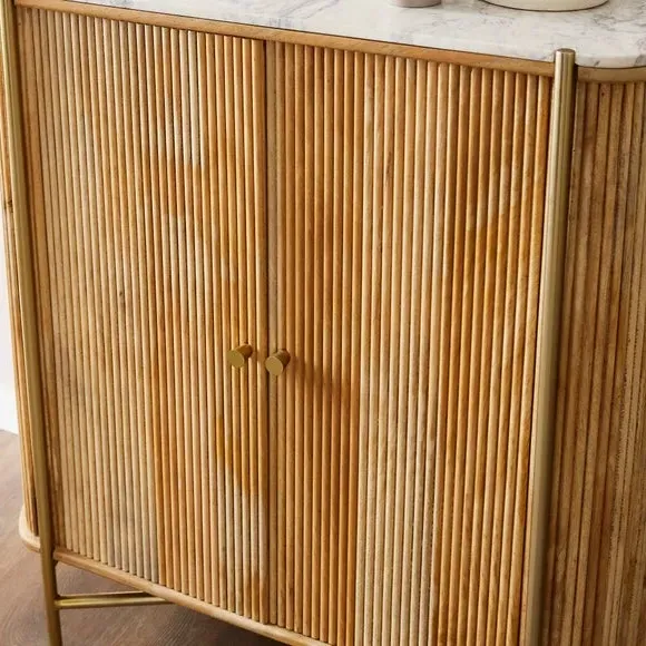 Drinks Cabinet with Marble Top - Light Wood