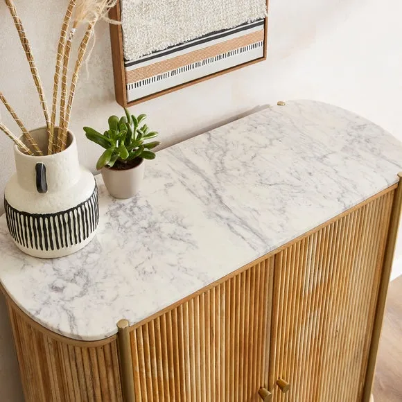 Drinks Cabinet with Marble Top - Light Wood