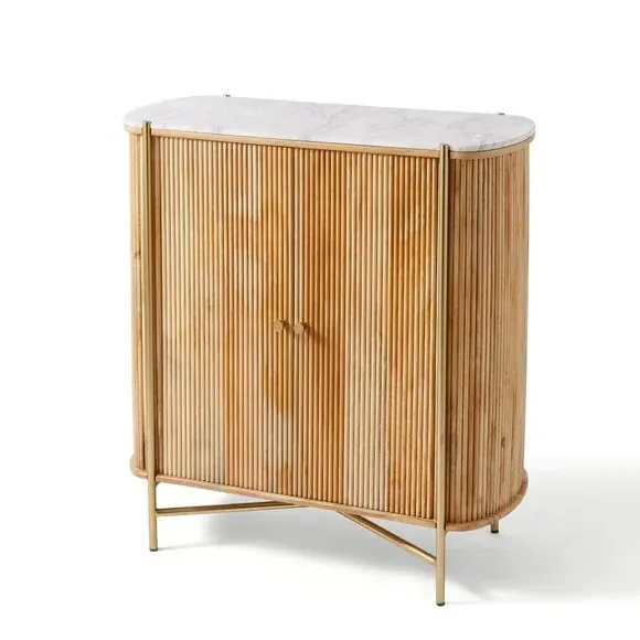 Drinks Cabinet with Marble Top - Light Wood