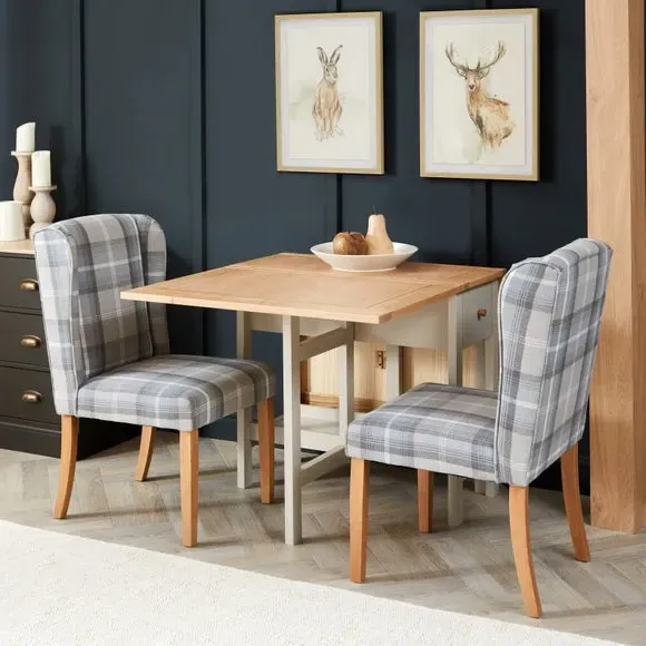Drop Leaf Dining Table - Grey, Solid Oak