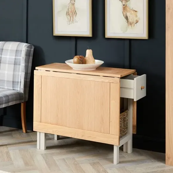 Drop Leaf Dining Table - Grey, Solid Oak