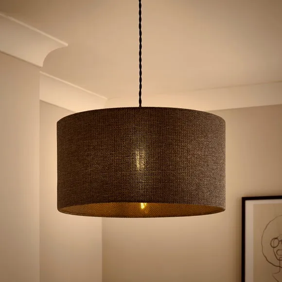 Drum Lamp Shade Easy Fit - Charcoal, Barkweave