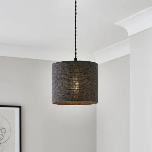 Drum Lamp Shade Easy Fit - Charcoal, Barkweave