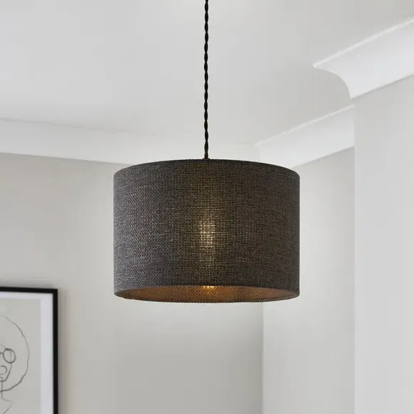 Drum Lamp Shade Easy Fit - Charcoal, Barkweave