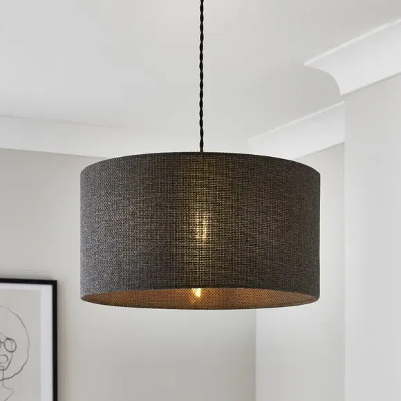 Drum Lamp Shade Easy Fit - Charcoal, Barkweave