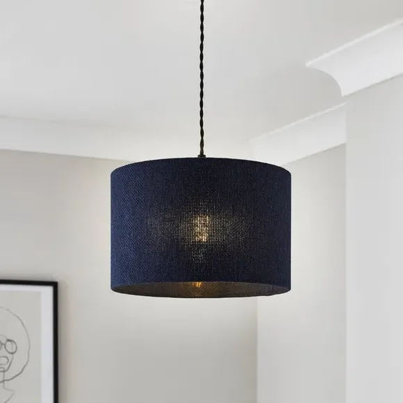 Drum Lamp Shade Easy Fit - Navy, Barkweave