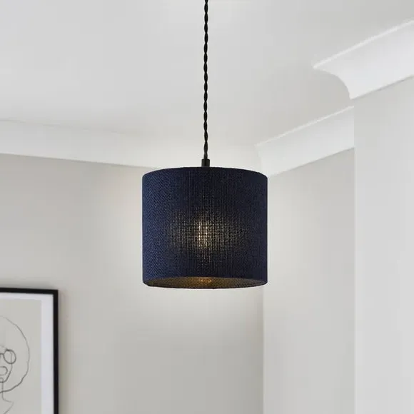 Drum Lamp Shade Easy Fit - Navy, Barkweave