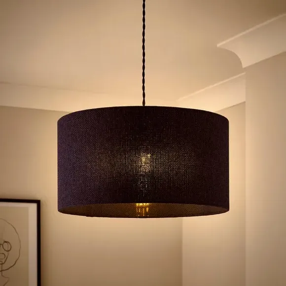 Drum Lamp Shade Easy Fit - Navy, Barkweave