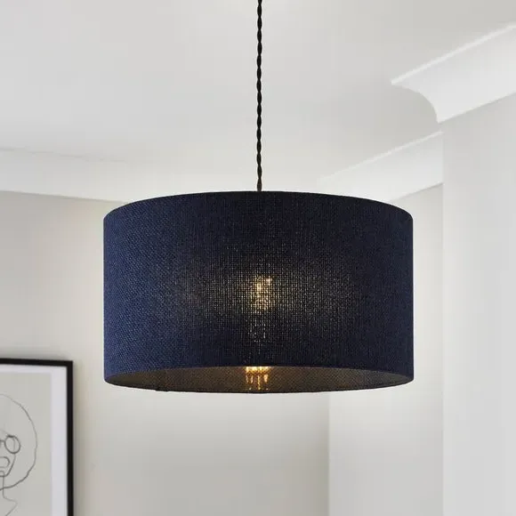Drum Lamp Shade Easy Fit - Navy, Barkweave