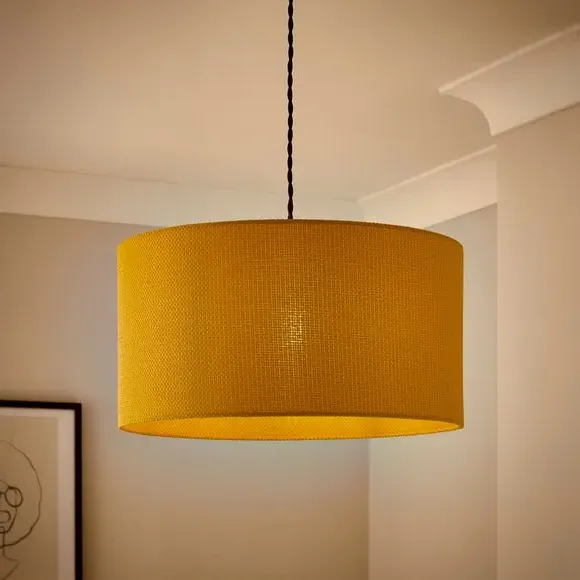 Drum Lamp Shade Easy Fit - Ochre, Barkweave