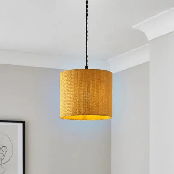 Drum Lamp Shade Easy Fit - Ochre, Barkweave
