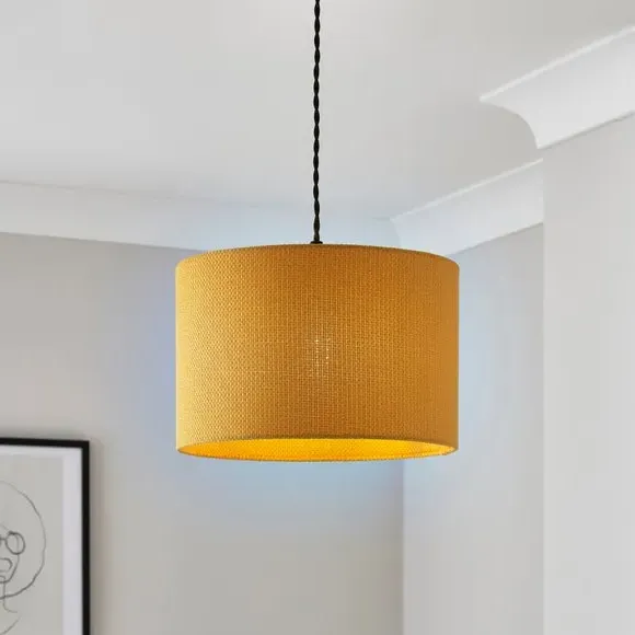 Drum Lamp Shade Easy Fit - Ochre, Barkweave