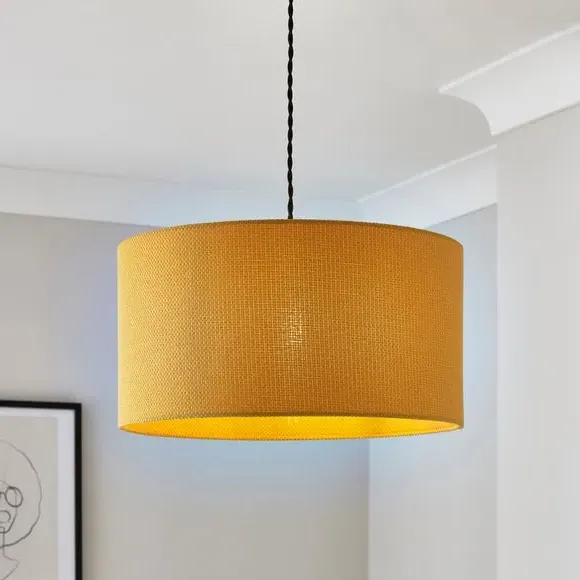 Drum Lamp Shade Easy Fit - Ochre, Barkweave