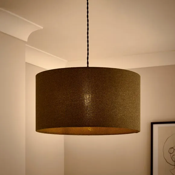 Drum Lamp Shade Easy Fit - Olive, Barkweave