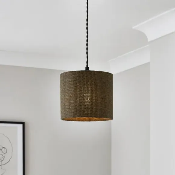 Drum Lamp Shade Easy Fit - Olive, Barkweave