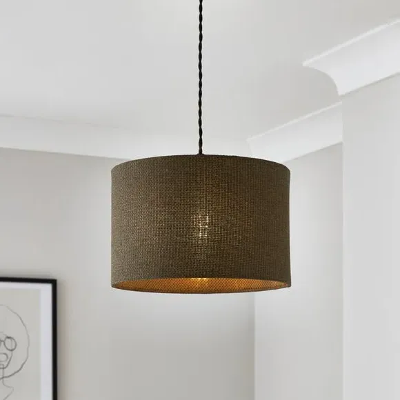 Drum Lamp Shade Easy Fit - Olive, Barkweave