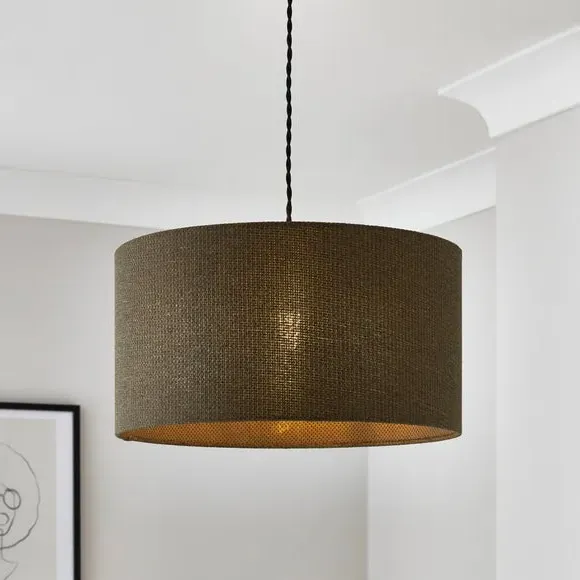 Drum Lamp Shade Easy Fit - Olive, Barkweave