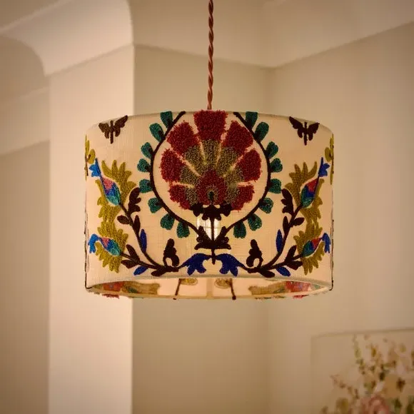 Drum Lamp Shade with Embroidery - Multicolor