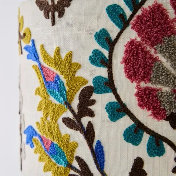 Drum Lamp Shade with Embroidery - Multicolor