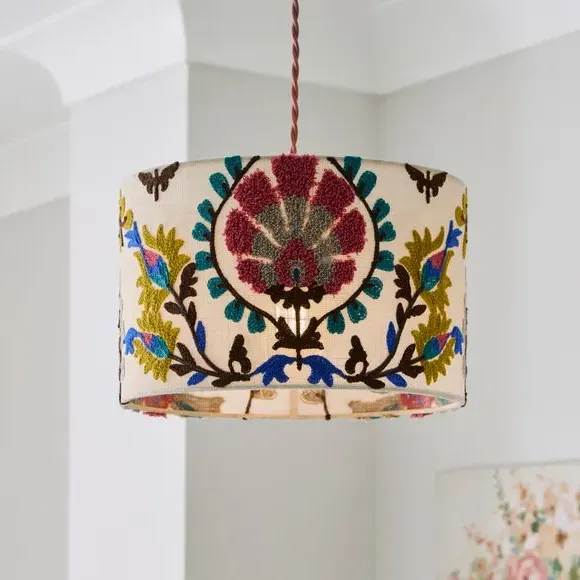 Drum Lamp Shade with Embroidery - Multicolor image