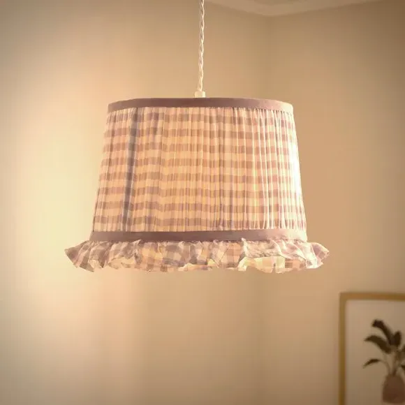 Drum Lamp Shade with Frills - Lilac, Polyester