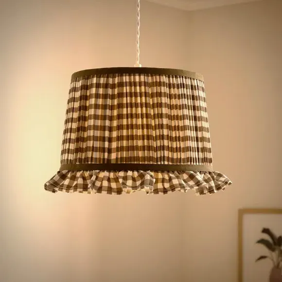Drum Lamp Shade with Frills - Olive, Polyester