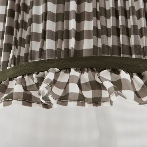 Drum Lamp Shade with Frills - Olive, Polyester