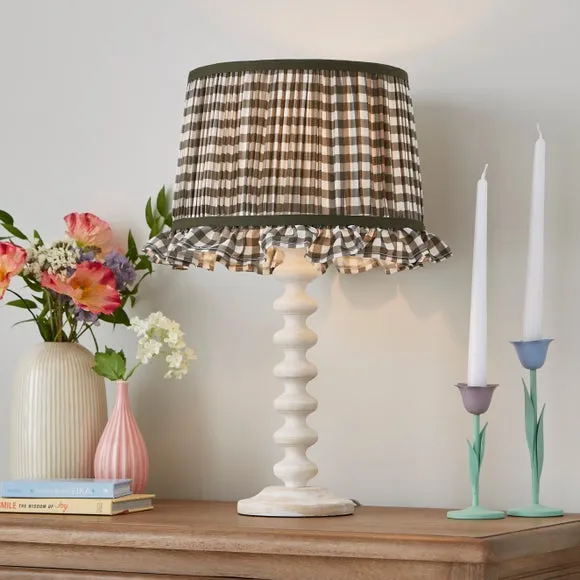 Drum Lamp Shade with Frills - Olive, Polyester