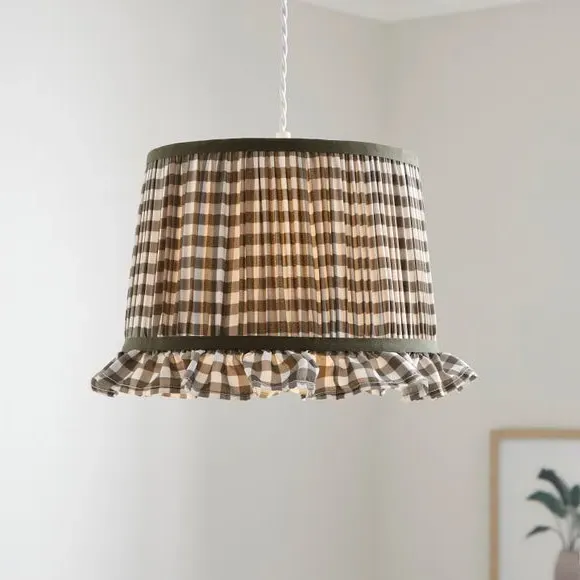 Drum Lamp Shade with Frills - Olive, Polyester