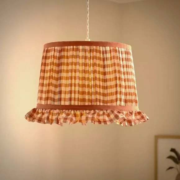 Drum Lamp Shade with Frills - Orange, Polyester