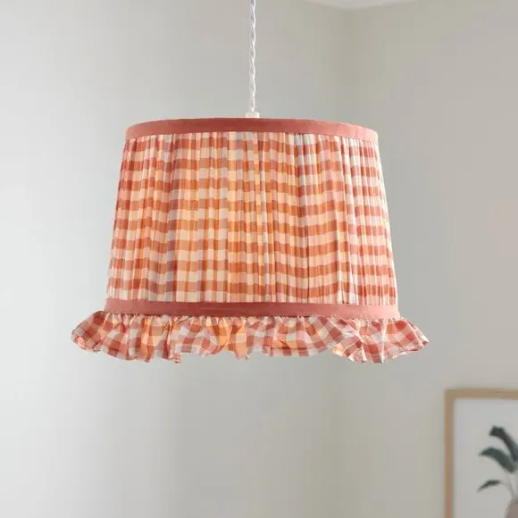 Drum Lamp Shade with Frills - Orange, Polyester