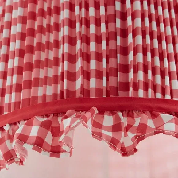 Drum Lamp Shade with Frills - Red, Polyester