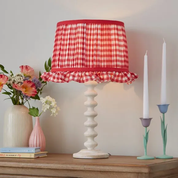 Drum Lamp Shade with Frills - Red, Polyester