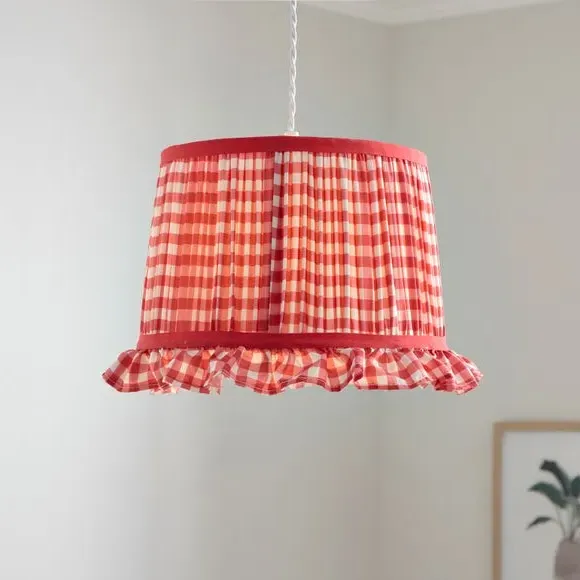 Drum Lamp Shade with Frills - Red, Polyester