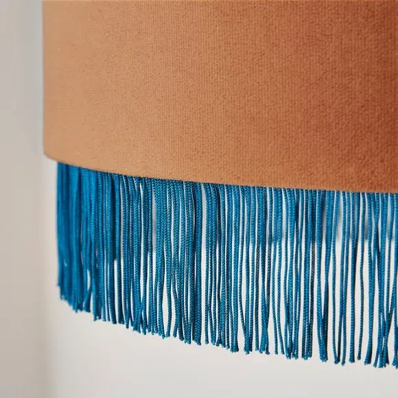 Drum Lamp Shade with Fringe - Burnt Orange, Velvet