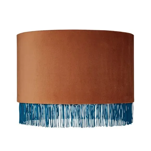 Drum Lamp Shade with Fringe - Burnt Orange, Velvet