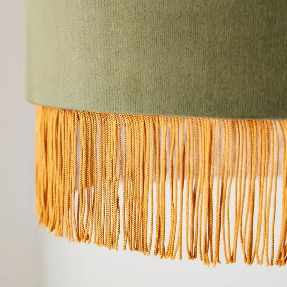 Drum Lamp Shade with Fringe - Green, Velvet
