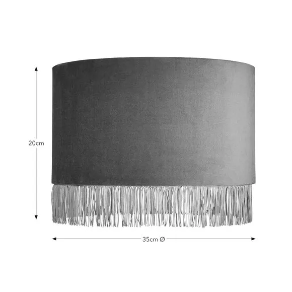 Drum Lamp Shade with Fringe - Green, Velvet