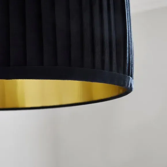 Drum Lamp Shade with Pleated Design - Black, Velvet