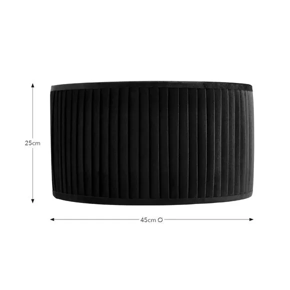Drum Lamp Shade with Pleated Design - Black, Velvet