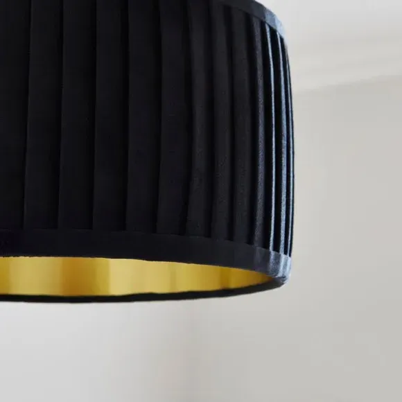 Drum Lamp Shade with Pleated Design - Black, Velvet