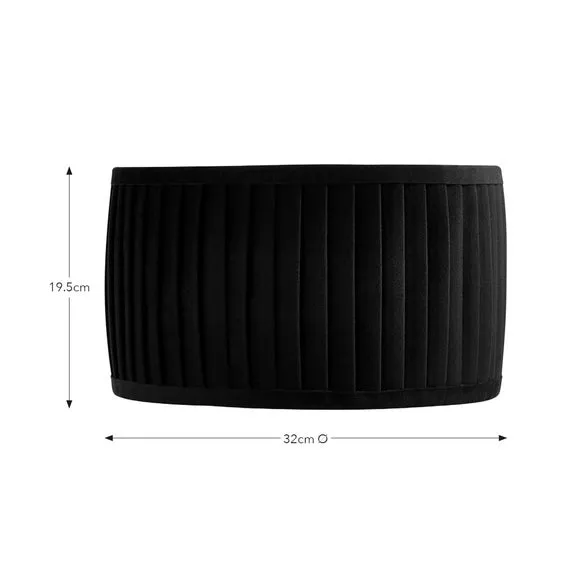 Drum Lamp Shade with Pleated Design - Black, Velvet
