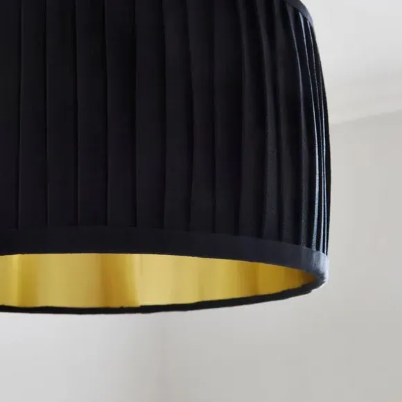Drum Lamp Shade with Pleated Design - Black, Velvet