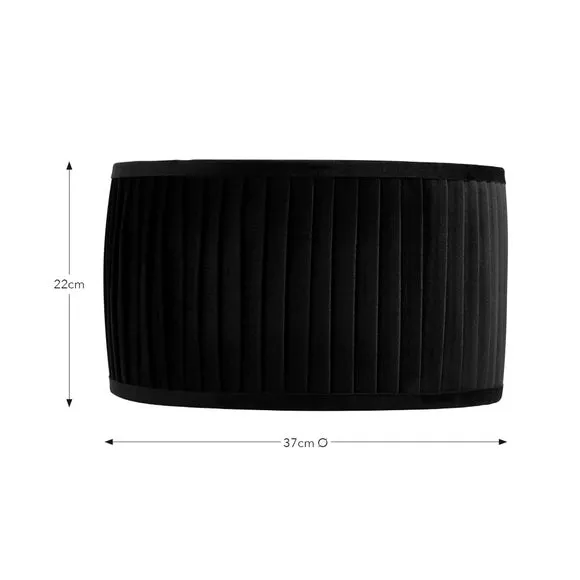 Drum Lamp Shade with Pleated Design - Black, Velvet