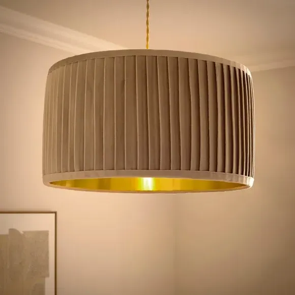 Drum Lamp Shade with Pleated Design - Natural, Velvet