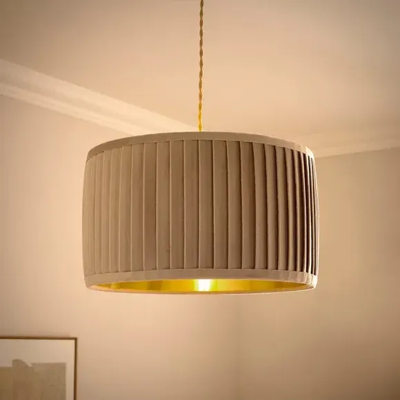 Drum Lamp Shade with Pleated Design - Natural, Velvet
