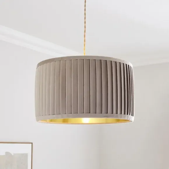 Drum Lamp Shade with Pleated Design - Natural, Velvet