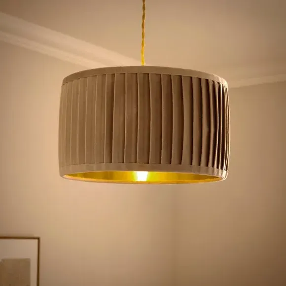 Drum Lamp Shade with Pleated Design - Natural, Velvet