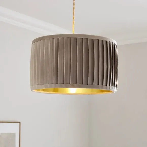 Drum Lamp Shade with Pleated Design - Natural, Velvet